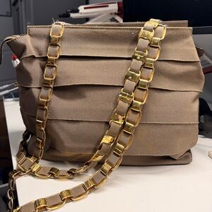 Salvatore Ferragamo Tiered Grossgrain Shoulder Bag with Gold Chain
